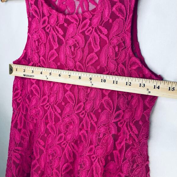 Free People Miles of Lace Mini Dress Hot Pink Sz XS Boho Layer Sleeveless beach - Picture 3 of 7